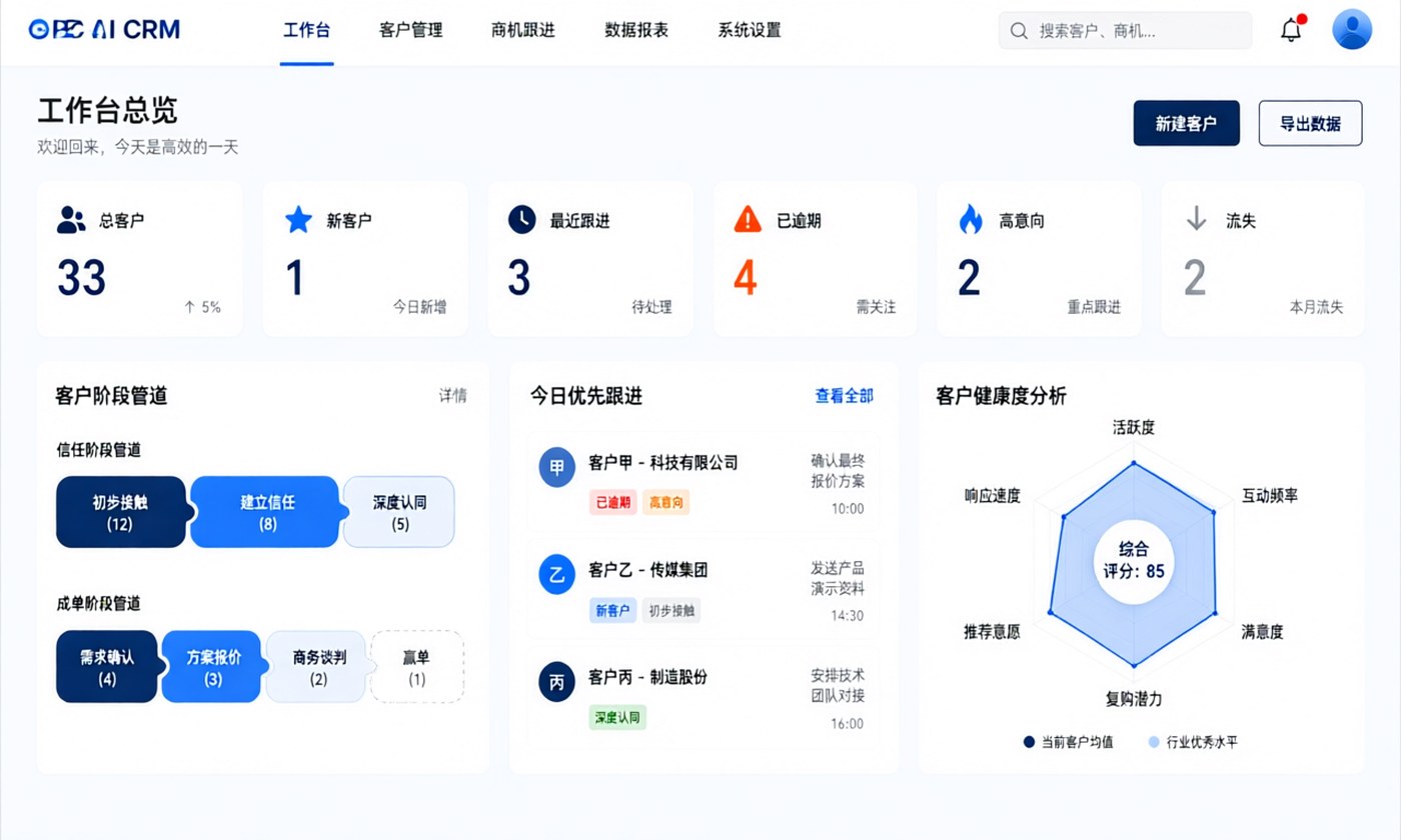 CRM 工作台总览界面示意图